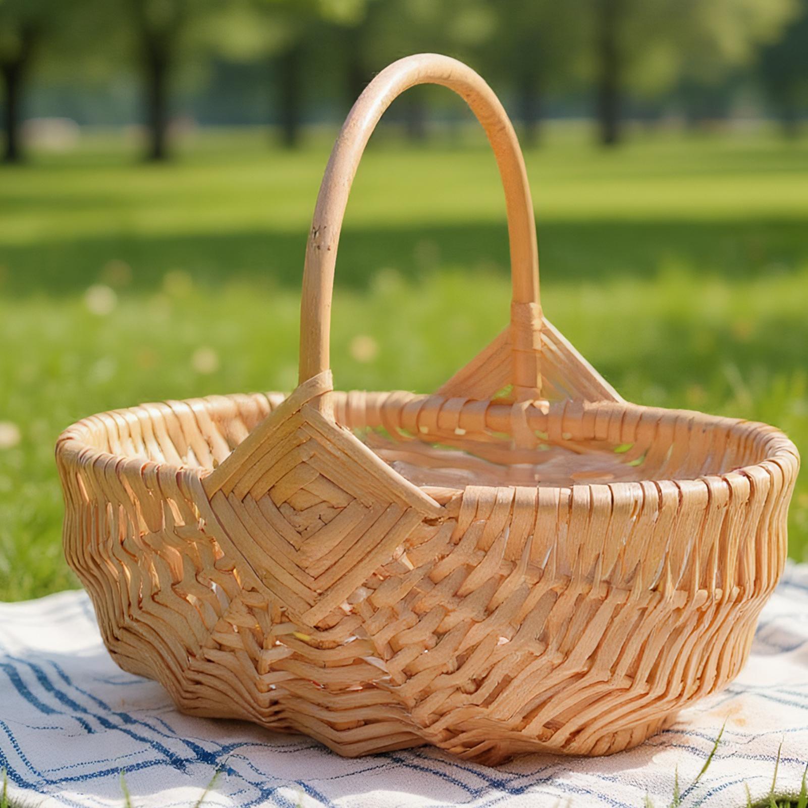 Outdoor Activities In Camping - Cesta de piquenique de vime tecido