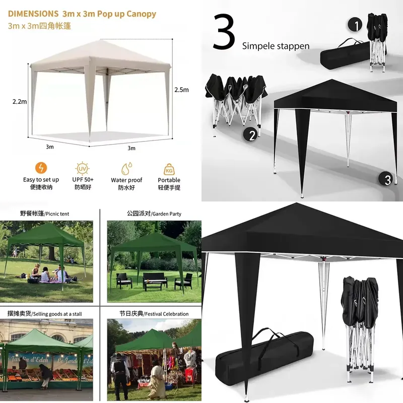 Outdoor Camping Exhibition - Tenda Dobrável 300x300x220cm Impermeável, Toldo Pop-Up