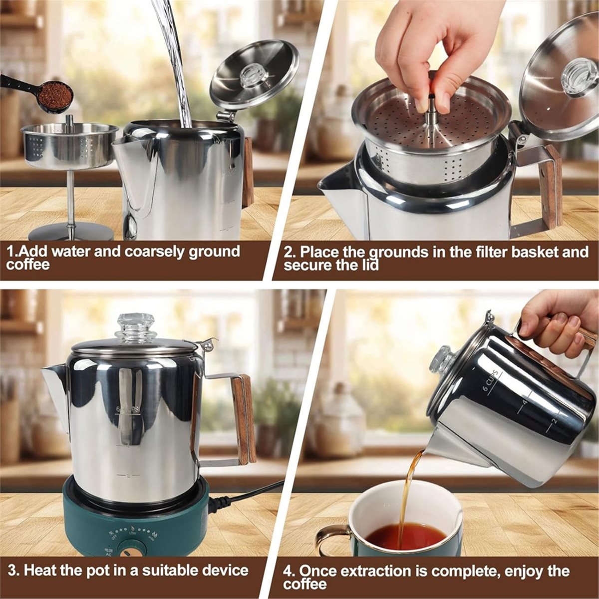 6 xícara de café percolador 30 - Camp Percolator Coffee avaliação e preço