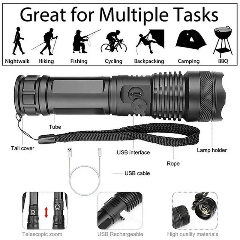 Alta potência xhp70 lanterna l - Outdoor Camping Adventure Lamp avaliação e preço